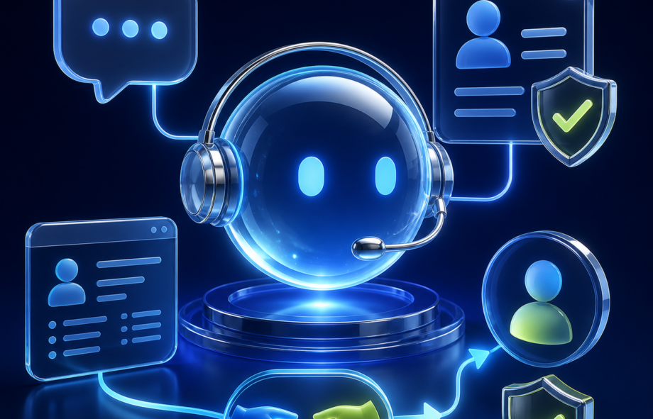 3D AI customer-service agent connected to chat, knowledge, CRM, human handoff and safety controls