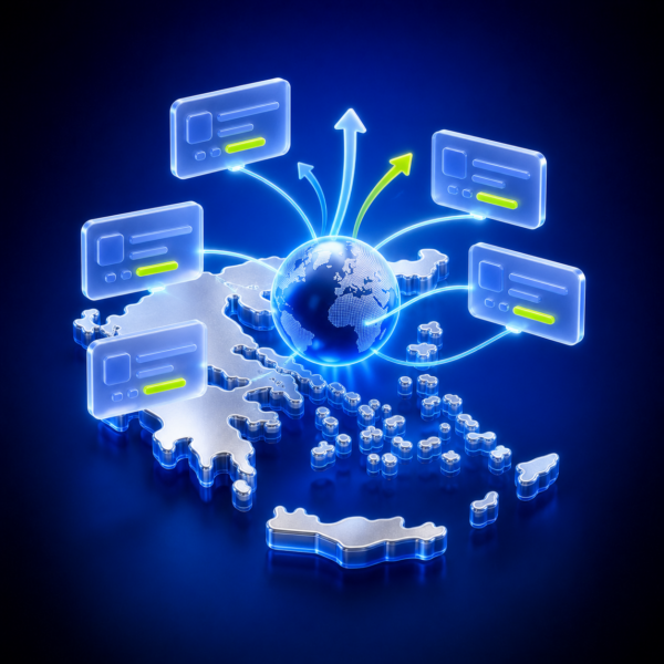 3D illustration of agency profiles connected across Greece and international markets