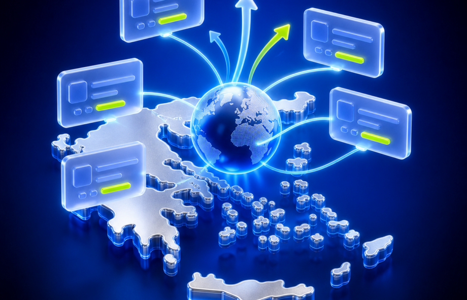 3D illustration of agency profiles connected across Greece and international markets