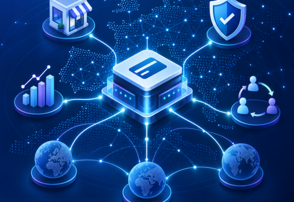 Abstract payment service provider marketing strategy illustration with connected payment cards, analytics and European network symbols